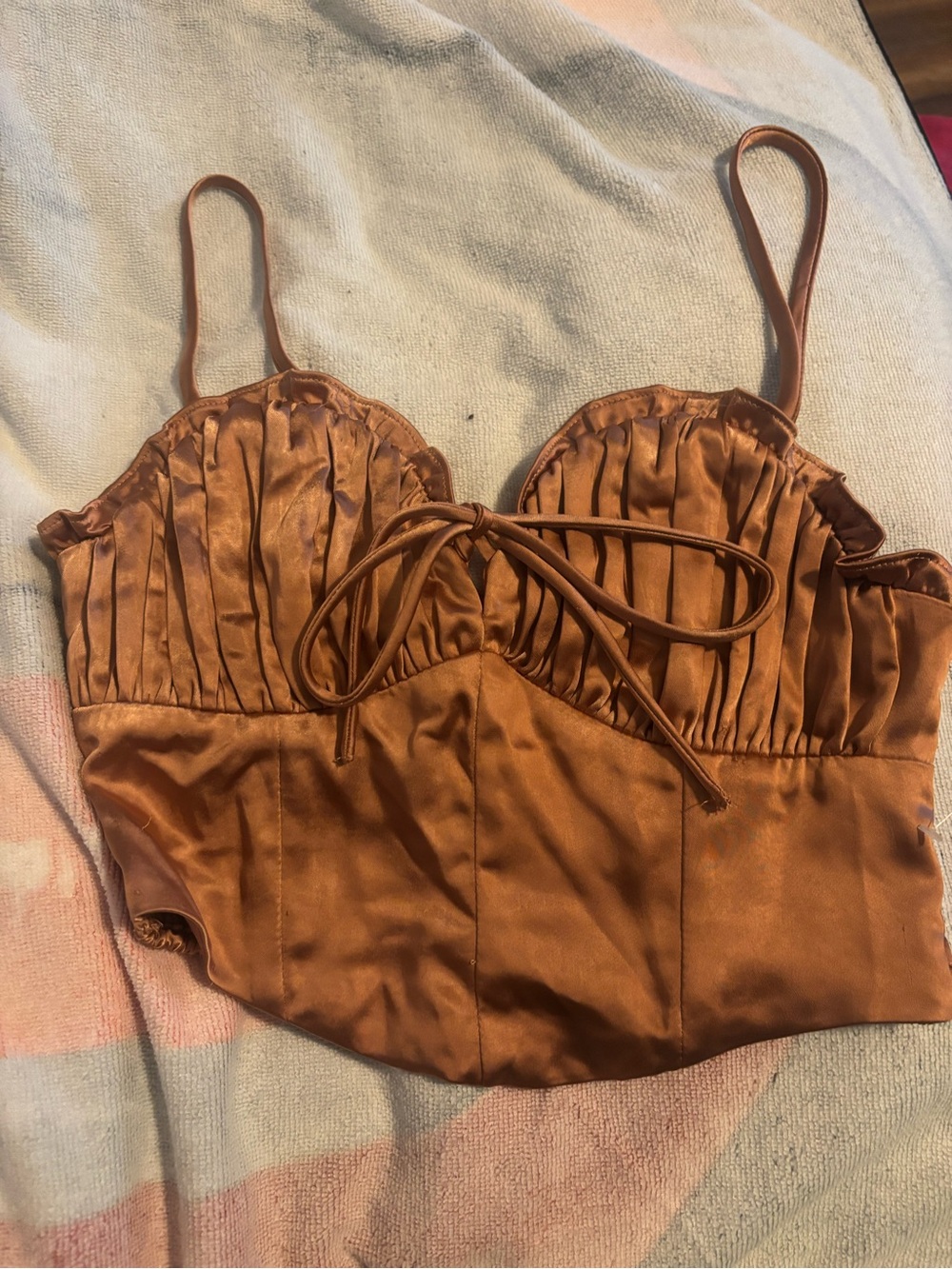 Altar’d State size XS Women’s Satin Ruched Bustier Crop Top - Rust